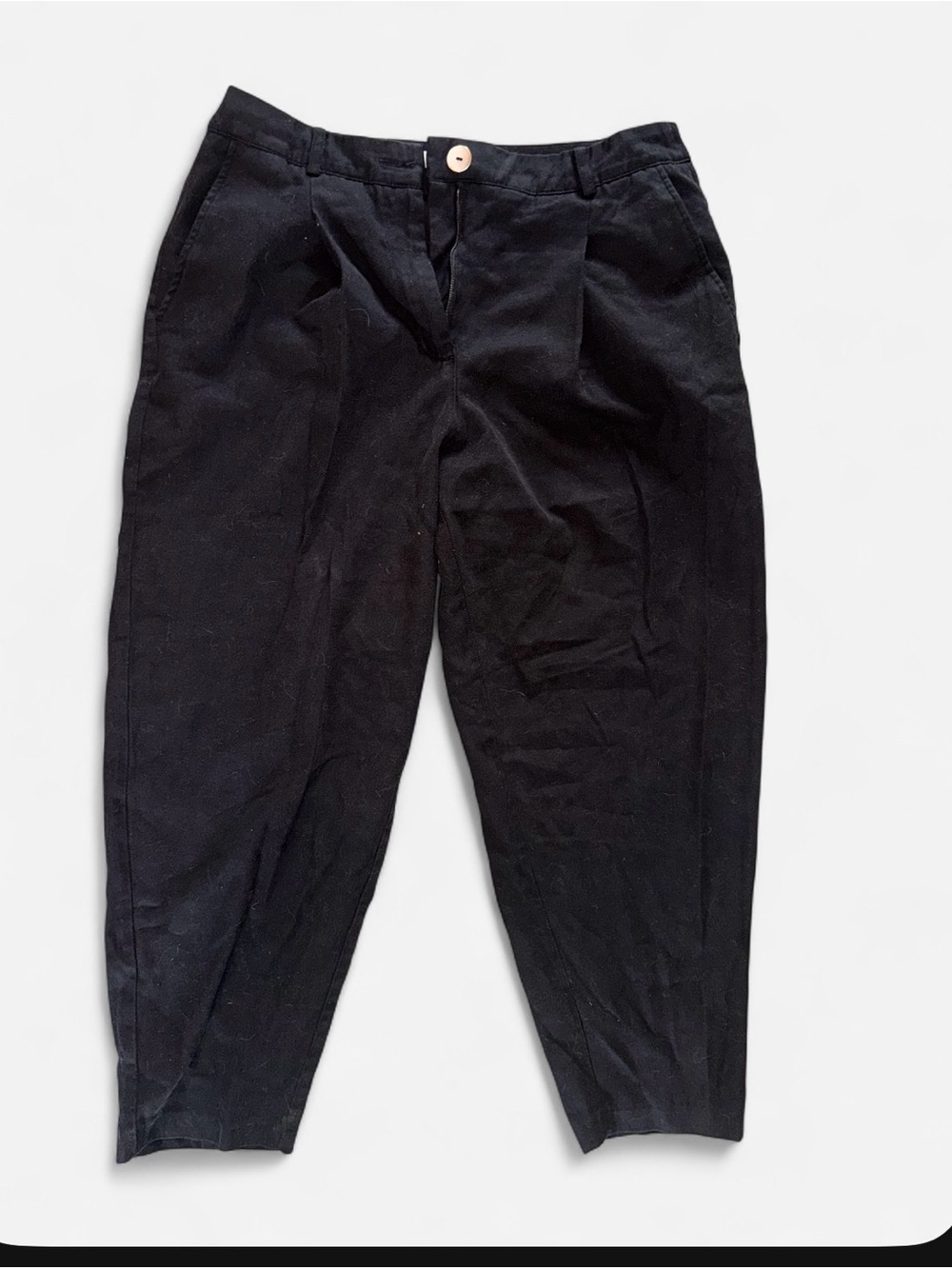Zara Black Tapered Cropped Trousers | Size L
